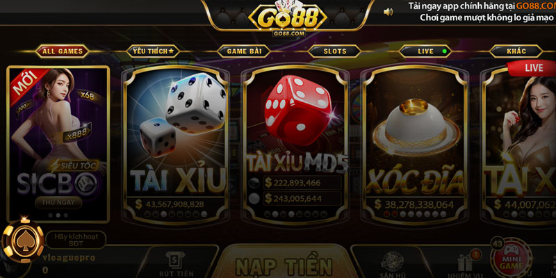 Giao diện game Go88 chính hãng